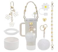 INSANYJ Stanley Cup Accesorios, Incluye 7 Accesorios, 1 Funda de Silicona, 1 Tapones Silicona de Pajitas, Decoración de 800ml y 1.1L de Stanley Cup (Blanco)