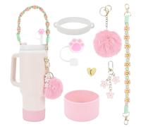 INSANYJ Stanley Cup Accesorios, Incluye 7 Accesorios, 1 Funda de Silicona, 1 Tapones Silicona de Pajitas, Decoración de 800ml y 1.1L de Stanley Cup (Rosa Cuarzo)