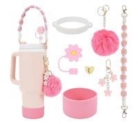 INSANYJ Stanley Cup Accesorios, Incluye 7 Accesorios Stanley Cup, 1 Funda de Silicona para Stanley, 1 Tapones Silicona de Pajitas, 4 Accesorios de Decoración de 800ml y 1.1L de Stanley Cup (Rosa)