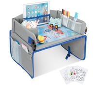 INSAT Bandeja de Viaje Coche Niños Resistente - Mesa Actividades con Soporte paraTablet y Cubierta Protectora - Organizador de Asiento y coche Impermeable y Plegable con Rotuladores y Papel.