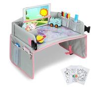 INSAT Mesa Para Coche Niños, Bandeja Para Viajes, Mesa Para Niños Asiento Trasero Plegable e Impermeable, Incluye Accesorios: Hojas para Colorear y 6 Rotuladores de Colores.