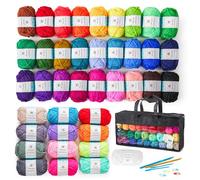 Inscraft Kit de 48 hilos de ganchillo, 1400 yardas, 40 colores, madejas de hilo acrílico, 2 ganchos de ganchillo, 2 agujas de tejer, 4 marcadores de puntada, 1 bolsa, para ganchillo y tejer, regalo