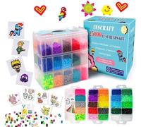 INSCRAFT - Kit de cuentas fusibles, 25.000 piezas, 26 colores de 5 mm, incluyendo 127 patrones, 4 cuadrados grandes, 1 tablero de clavijas de corazón, 1 papel de planchado de flores, pinzas, cuentas