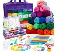 INSCRAFT Kit de hilo para principiantes, adultos y niños, incluye madejas acrílicas de 1509 m, 30 colores, ganchos, bolsa morada, etc., amigurumis y proyectos, juego de iniciación profesional