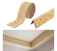 Inscrip Cenefa autoadhesiva, 5 m x 10 cm x 8 mm, molduras de estuco 3D para pared, autoadhesivas, resistentes al agua, bordes autoadhesivos, ribetes para esquinas, líneas, techos, decoración (dorado)