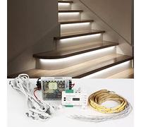 Inscrip Iluminación LED para escaleras 12V 24V 2700K 4000K 16 pasos RL-STEP-05, control de iluminación dinámica de escalera, kit completo con fuente de alimentación de 100W y tira de luz