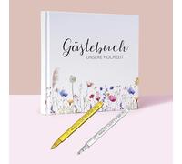 Inscrip Libro de visitas para bodas, vintage, en blanco, libro de visitas para rellenar y pegar fotos, con pegatinas gratis + lápices metálicos, para bodas, cumpleaños, despedidas de soltero, bautizos
