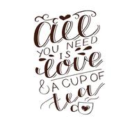 Inscripción en letras a mano "Todo lo que necesitas es amor" Pegatinas de tallado fino 50.4x73.8cm Se puede modificar y añadir información Café