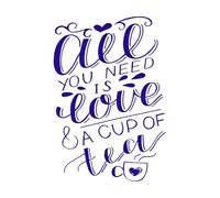 Inscripción en letras a mano "Todo lo que necesitas es amor" Pegatinas de tallado fino 57.6x84.3cm Decoración artística Azul oscuro