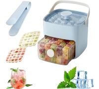 INSDHCCHD Máquina for Hacer Hielo de 48 Cubos con Tapa fácil presionar, máquina for Cubitos portátil Doble Capa for congelador Caja Almacenamiento,for Bebidas Bricolaje(Blue)