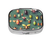 Insect Atlas - Caja de almacenamiento de pastillas cuadrada de viaje, mini pastillero portátil (pastillero de 2 compartimentos), caja de almacenamiento de medicamentos y vitaminas