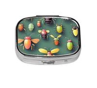 Insect Atlas - Organizador de píldoras para uso diario, cabe en el bolsillo, pastillero portátil de 2 compartimentos para medicamentos, vitaminas y más