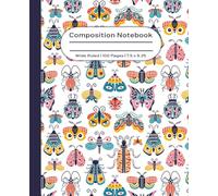 Insect Composition Notebook | Colorful Bug Writing Journal with Butterflies Beetles Flies Dragonflies in Bold Navy Red Yellow Pink Colors | Gift for ... Office | 100 Wide Ruled Pages | 7.5 x 9.25