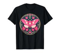 Insecto Decorativo Rosa de la Polilla del Arce Rosado Art Nouveau Camiseta gráfica económica, Hombre, Negro, L