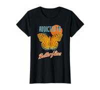 Insecto Divertido Adicto a Las Mariposas Amantes de Las Mariposas Naranjas Camiseta gráfica económica, Mujer, Negro, XL