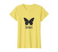 Insecto Negro Minimalista Mariposa Antisocial Camiseta, Mujer, Limón, XS