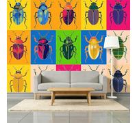 Insectos Escarabajos Geometría Cuadrícula Papel pintado fotográfico tejido no tejido 350 x 256 cm murales decorativos modernos para pared Color, póster de pared para habitación infantil y salón