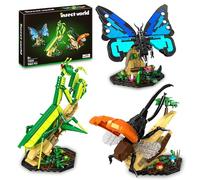 Insects Collection - Juego de juguetes de construcción, regalo divertido para los amantes de la naturaleza, con mariposa Morpho, Hercules Beetle y modelos de pantalla Mantis, regalos para niños y