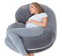 INSEN Almohada de embarazo para dormir, almohada de maternidad con funda de algodón de jersey, almohada corporal en forma de C para embarazadas (gris)