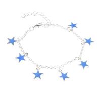 INSEOWI Sandalias de playa brillantes con diseño de estrella azul, cadena plateada, cadena de tobillo de moda para mujer, sandalias descalzas