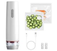 INSEOWI Sellador al vacío de mano flexible que incluye 30 sacos reciclables de cortesía para sellar carnes, verduras, aperitivos, reducir el deterioro, economizar recursos para el hogar