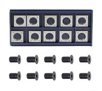 Inserto de carburo indexable para herramientas de torno de madera, 10 insertos rectos cuadrados de 14 mm con tornillos M6 x 10 mm, compatible con CNC, diseño reversible de 4 bordes, tiempo de