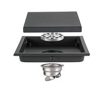 Inserto de diamante Desagüe cuadrado for suelo de ducha, 150x150 mm, acero inoxidable 304, rejilla for azulejos, desodorante, multicolor(Black)