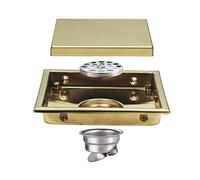 Inserto de diamante Drenaje de piso ducha cuadrado acero inoxidable multicolor 5,9 pulgadas con cubierta parrilla desmontable(Brushed Gold)
