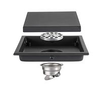 Inserto de diamante Drenaje de piso ducha cuadrado acero inoxidable multicolor 5,9 pulgadas con cubierta parrilla desmontable(Black)
