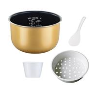 Inserto de repuesto para olla arrocera con interior con, 4L | Exterior de metal dorado, interior recubierto de negro, cesta para cocinar y paleta para arroz para la