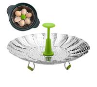 Inserto de vapor plegable de acero inoxidable | Amortiguador con mango extensible - para fruta, cocina, hogar, cocina, comida, arroz, panecillos