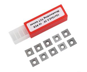 Insertos de carburo indexables para torneado de madera y cabezales cepilladores, cuadrados rectos de 12 mm, 4 bordes, 12 x 12 x 2,2 mm, ángulo de corte de -35°, adecuado para sistemas de espiral y