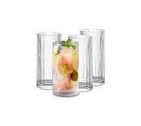INSETLAN Juego de 4 vasos de cristal de cristal vintage grandes, estilo origami, transparentes, para bar, bebidas, café, jugo, ondulado, 370 ml (L)