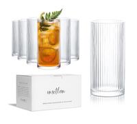 INSETLAN Vasos de 370 ml acanalados, juego de 6, ideales para whisky, cerveza, zumos, café helado y cócteles, aptos para lavavajillas