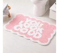 Inshere Alfombrilla de baño Scalloped, Pink Cute You Look Good Aesthetic Preppy Bath Rug for Bathroom, Tub, Floor Carpet, Sink, Shower, Non Slip 80 x 50 cm