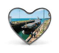 Insignia con forma de corazón de las esclusas del Canal de Panamá, broche de metal, pin de solapa para ropa, bolsos, sombreros y accesorios de moda para hombres y mujeres.