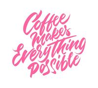 Insignia con letras escritas a mano "El café lo hace todo posible" Calcomanías de pared de papel adhesivo 67.2x72.5cm Removible sin dejar pegamento Rosa