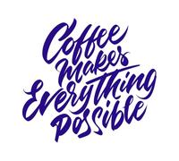 Insignia con letras escritas a mano "El café lo hace todo posible" Pegatinas de tallado fino 42x45.3cm Embellecimiento de paredes Azul oscuro