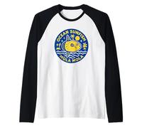 Insignia Costera Retro de Ocean Sunfish Mola Mola Camiseta Manga Raglan