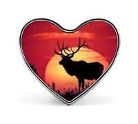 Insignia de alce en la puesta de sol con forma de corazón lindo broche de botón para mochila, chaquetas, sombreros, decoración