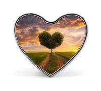 Insignia de árbol en forma de corazón en puesta de sol con forma de corazón, bonito broche para mochila, chaquetas, sombreros, decoración