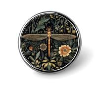 Insignia de botón redonda pequeña con diseño floral de libélula vintage, para solapa, para bolso, de 2,5 cm, accesorio para camisa