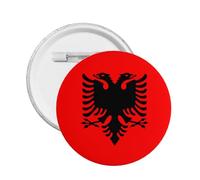 Insignia de botón redondo con texto en inglés "I Stand With Albania Pin Albania", diseño de bandera albanesa, Large, Plástico