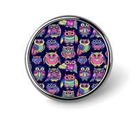 Insignia de búho colorida, pin redondo, pin de solapa, broche estampado, regalos para hombres y mujeres, 1 pulgada