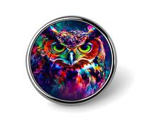Insignia de búho colorida, pin redondo, pin de solapa, broche estampado, regalos para hombres y mujeres, 1 pulgada