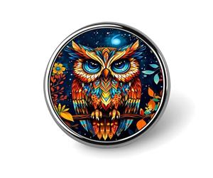 Insignia de búho colorida, pin redondo, pin de solapa, broche estampado, regalos para hombres y mujeres, 1 pulgada
