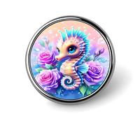 Insignia de caballito de mar arcoíris de dibujos animados, pin redondo, pin de solapa, broche estampado, regalos para hombres y mujeres, 1 pulgada
