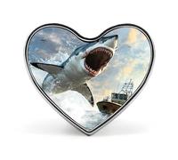 Insignia de corazón con forma de tiburón atacando un barco, unisex, de metal, conmemorativa, broche de solapa, botón, vestido, abrigo, accesorios para mochila, boda