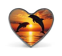 Insignia de delfín, puesta de sol, en forma de corazón, lindo broche de botón, insignias para mochila, chaquetas, sombreros, decoración