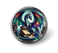 Insignia de dragón de libro, pin redondo, pin de solapa, broche estampado, regalos para hombres y mujeres, 1 pulgada